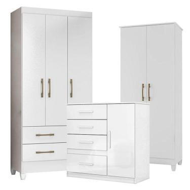 Imagem de Guarda Roupa Infantil Lima Com Cômoda Vênus E Armário Multiuso Jade Branco Brilho - Moval