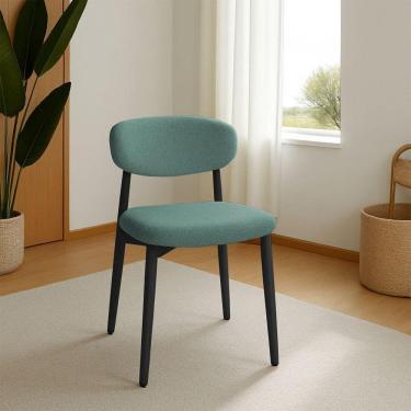 Imagem de Cadeira De Jantar Lucy Estrutura Aço Carbono Laminado Preto Com Estofado Linho Verde
