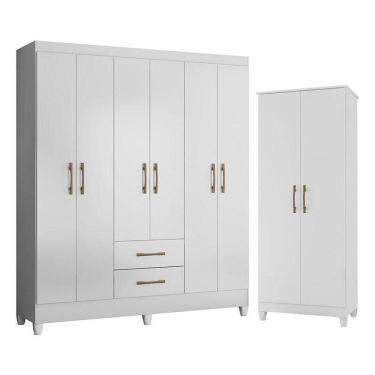 Imagem de Guarda Roupa Casal Panamá E Armário Multiuso Jade Branco Brilho - Moval