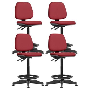 Imagem de Kit 04 Cadeiras Caixa Alta Giratória Estofada Work F02 Crepe Vermelho - Lyam Decor
