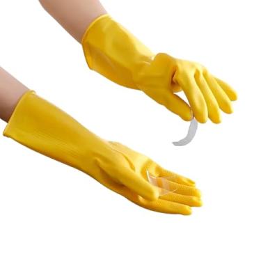 Imagem de Kit 3 Pares de Luvas de Látex Hipoalergênicas, Amarela, Tamanho P, Anatômicas, Antiderrapantes, para Limpeza Doméstica e Profissional