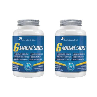 Imagem de Kit 2 6 Magnésios Taurato, Malato, Citrato, Ascorbato, Quelato e Óxido 2x60 cps Flora Nativa-Unissex
