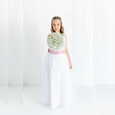 Imagem de Vestido Branco Feminino com Faixa Rosa Seco Juvenil Casamento Florista