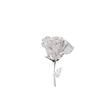 Imagem de Anmpab Broche de rosa de strass completo para mulheres, broche floral de flor brilhante para blazer vestido casaco lapela, Large, Metal, Sem Pedra Preciosa