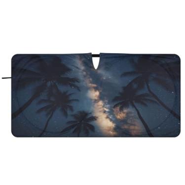 Imagem de Blueangle Coqueiros céu estrelado pára-brisa para-sol - 149.9 cm x 76.2 cm dobrável carro janela frontal blocos pára-sol raios UV viseira de sol (818)