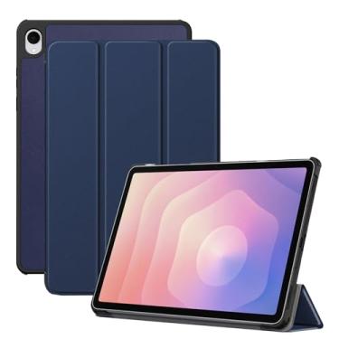 Imagem de Capa para tablet Samsung Galaxy Tab S11, capa KONXISA com suporte de três dobras, capa para tablet com couro PU premium e absorção magnética, resistente a arranhões e à prova de choque, azul