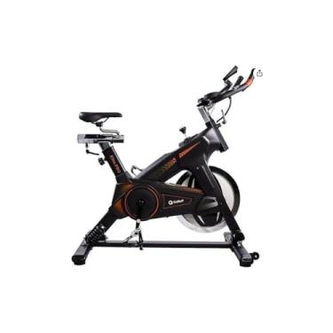 Imagem de Bicicleta Ergométrica Residencial Spinning Pro com Freio Mecânico, Monitor LCD Multifunções, Preto e Azul, Suporta até 100kg, 52x110x118cm