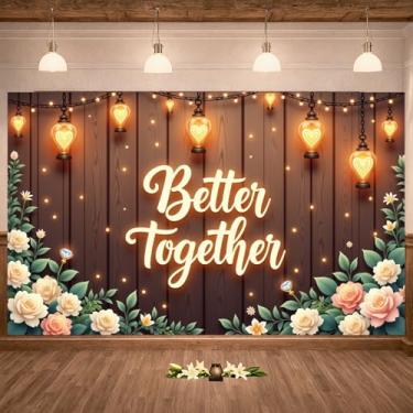 Imagem de Woosytoo Banner floral de casamento, fundo de madeira romântico, placa decorativa de festa para cerimônia e aniversário (D)