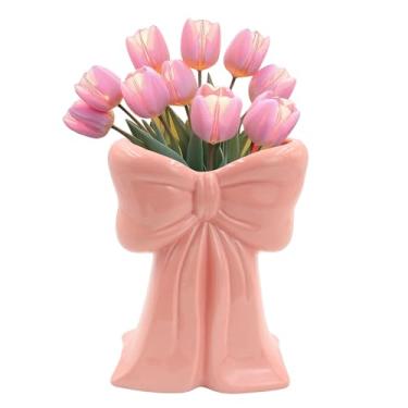 Imagem de Vasos de cerâmica rosa para flores, vasos de flores de 15 cm, organizador de pincéis de maquiagem fofos, suporte de caneta decorativo para escritório, casa, sala de jantar, mesa, quarto, mulheres