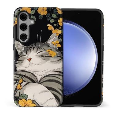 Imagem de Flivro Capa para Samsung Galaxy S25 FE, 2 em 1 PC capa rígida de silicone amortecedor interno anti-arranhões capa à prova de choque design fino japonês fofo gato sonolento