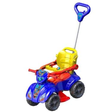 Imagem de Quadriciclo Infantil com Haste Guia, Azul Colorido, 1 a 3 Anos, com Proteções Laterais e Apoio Retrátil para Pés