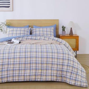 Imagem de Oli Anderson Conjunto de edredom solteiro GG, 3 peças, solteiro, xadrez, cama leve em uma bolsa para dormitório universitário, conjunto de cama de grade fofa com 2 fronhas para todas as estações