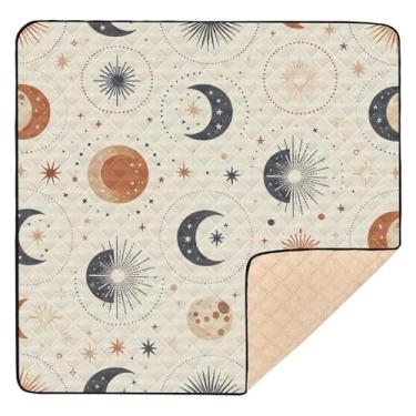 Imagem de Qilmy Tapete de brincar de bebê com estampa de lua 127 x 127 cm, macio à prova d'água, tapete para bebês e crianças, antiderrapante, lavável, cercadinho
