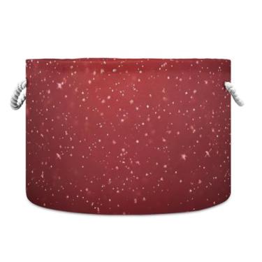 Imagem de JUZIHAI Cesta de armazenamento dobrável com padrão brilhante vermelho para bebê, cesto de roupa suja com alças de corda de algodão, caixa de brinquedos dobrável, organizador de armário para quarto