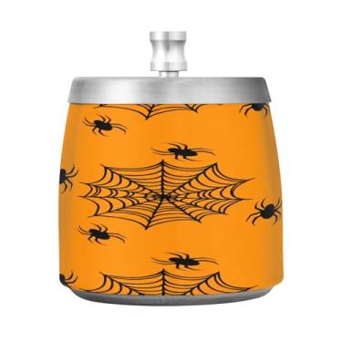 Imagem de Qilmy Cinzeiro de teias de aranha de aço inoxidável com tampa - Cinzeiro de cigarro à prova de vento sem cheiro sem fumaça para casa, escritório, carro, pátio, varanda (uso interno e externo)