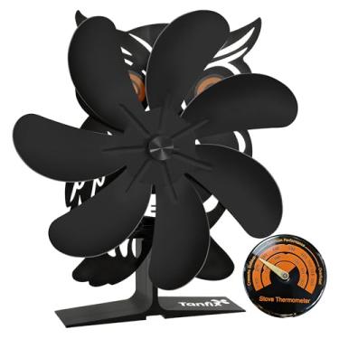 Imagem de Tanfix Ventilador de fogão a lenha de 7 lâminas, ventilador de lareira com design de coruja movido a calor com termômetro silencioso eficiente circulação de ar quente durável ventilador de fogão