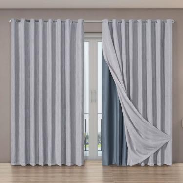 Imagem de Cortina Tecido Blecaute Com Voil Gaze De Linho 4,00m X 2,70m 100% Poliéster - Cinza