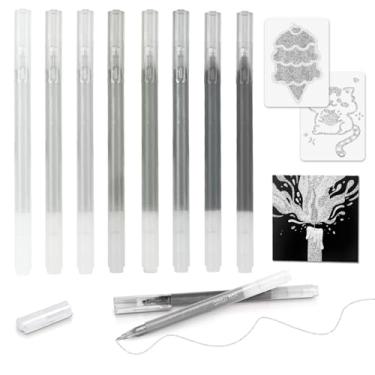 Imagem de CAISEXILE Conjunto de 8 canetas de gel com glitter de paleta neutra, ponta fina de 1,0 mm para papel preto e papel branco, canetas de grande capacidade para diário, livros de colorir para adultos