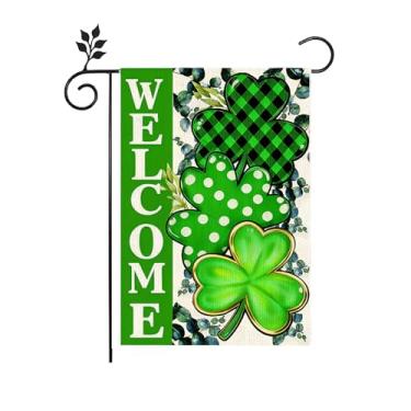 Imagem de Bandeira de jardim de boas-vindas do dia de São Patrício 30,5 x 45,7 cm, vertical, dupla face, trevos verdes, decoração de serapilheira, bandeira de quintal