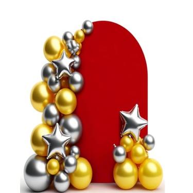 Imagem de LIROCORA Capa vermelha de arco de casamento de 2,2 m - pano de fundo ajustado de elastano para fotografia, capa de suporte Chiara para decoração de casamento, festa, aniversário, chá de bebê e