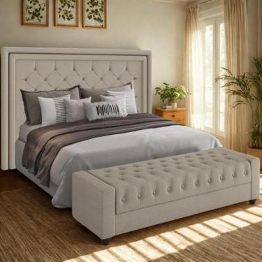 Imagem de Conjunto Cabeceira Padano King 1,95 E Puff Bellmont Em Linho Com Artic