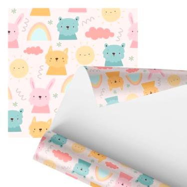 Imagem de Papel de Parede Infantil Decorativo com Animais Fofos, Arco-Íris e Nuvens, 2,80, Estilo Moderno para Quarto de Bebê