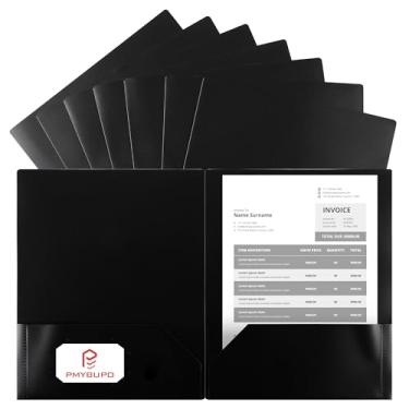 Imagem de Pacote com 25 pastas de plástico resistentes pretas com 2 bolsos para papel tamanho carta, poliéster resistente, de longa duração, inclui etiquetas