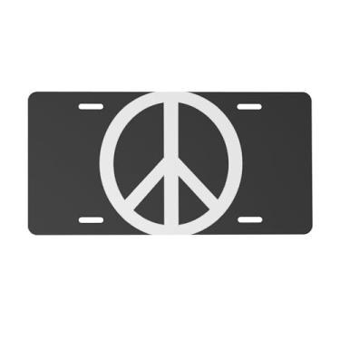 Imagem de Placa de licença preta com design de paz para placas dianteiras de carro alumínio metal adequado para caminhão, placa de porta de carro, bar, café, acessórios automotivos para homens e mulheres 15 x