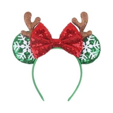 Imagem de Tiara De Natal Da Disney Para Meninas Com Orelhas De Rato, Laço De Lan