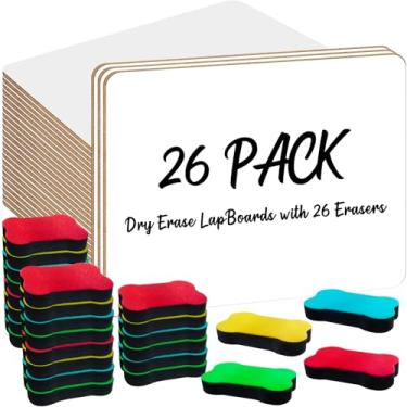 Imagem de OSIMIG Pacote com 26 quadros brancos pequenos apagáveis a seco, mini quadro apagável a seco 23 x 30 cm, quadros brancos pessoais de dupla face com 26 borrachas, quadros brancos para estudantes
