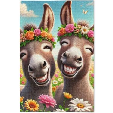 Imagem de Quebra-cabeça de animal sorridente de burros fofos para adultos 500 peças presentes engraçados de tecnologia de jogo presentes exclusivos quebra-cabeça personalizado brinquedo artístico, 52 cm x 37,8