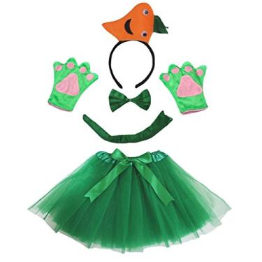 Imagem de Petitebella Tiara 3D de cenoura laranja com luva gravata borboleta saia fantasia menina 5 peças (tamanho único)