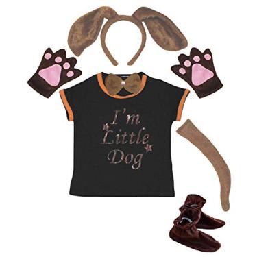 Imagem de Petitebella I'm Little Dog Camisa Tiara Gravata Luva Sapatos Rabo 6 Pçs Fantasia Cachorro Marrom 3-4 Anos