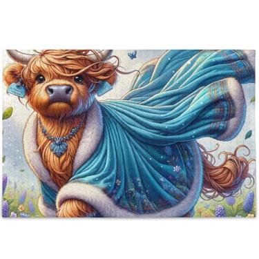 Imagem de Quebra-cabeças engraçados de vaca Highland fofa, 1000 peças, estampa de animal, arte de paisagem, quebra-cabeça personalizado, amigos, família, jogos, presentes, 75 x 50 cm