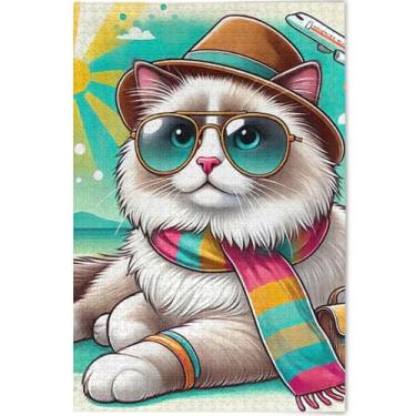 Imagem de Quebra-cabeças de gato Ragdoll de desenho personalizado 500 peças para presentes adultos para amantes de quebra-cabeças, paisagem, quebra-cabeças de animais, arte floral, 52 x 37,8 cm