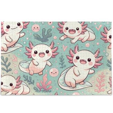Imagem de Axolotls de desenhos animados fofos personalizados 1000 peças quebra-cabeças adultos decoração de arte pintura cena de inverno jogo engraçado, 75 cm x 50 cm
