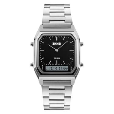 Imagem de Relógio de pulso unissexo SKMEI 1220, relógio militar analógico-digital à prova de água com cronógrafo LED multifunções, relógio de negócios em aço inoxidável para homem