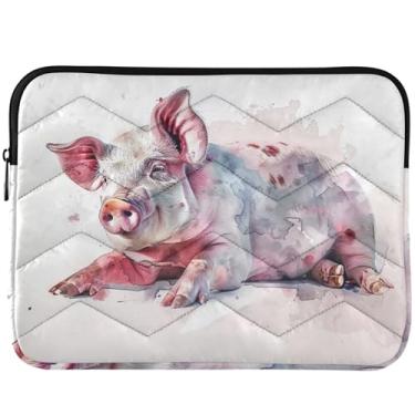Imagem de Capa para notebook com pintura em aquarela de um porco isolada em branco, capa universal para notebook de 13 a 14 polegadas, capas de computador fofas para Macbook Pro de 13 polegadas
