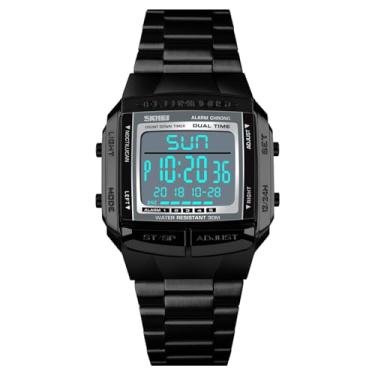 Imagem de ZJchao 1381 Relógio Digital Analógico Masculino Moda Casual Esportivo Relógio de Pulso Dual Time 5 Alarme 3ATM à Prova D'água Pulseira de Aço Inoxidável Retroiluminação Relógios (Preto)