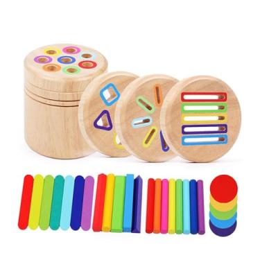 Imagem de KiBcsLic Brinquedo de madeira para por cores, jogo de copos e cilindros para meninos e meninas de 1, 2 3 anos, 4 in 1