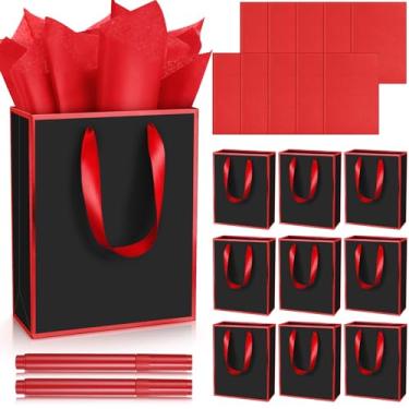 Imagem de Yeaqee Pacote com 10 sacos metálicos para presente de papel com alças de papel de seda Thank You 5 Senses Saco de presente para aniversário, dia dos namorados, casamento, chá de bebê, padrinhos