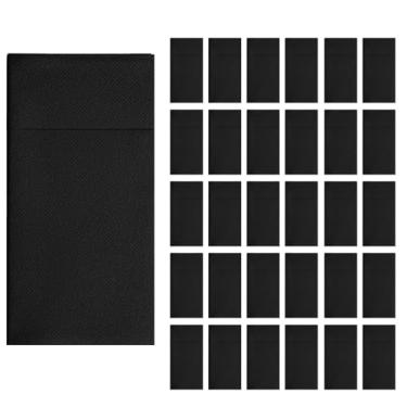 Imagem de Sprressal Guardanapos de jantar descartáveis com bolso embutido para talheres, pano pré-dobrado, como guardanapos de papel, pretos