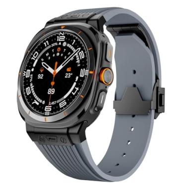 Imagem de SKXMOD Pulseira esportiva luxuosa de metal com ponta curva de silicone para Samsung Galaxy Watch 7 Ultra de 47 mm para Galaxy 7 Ultra de 47 mm (cinza preto)
