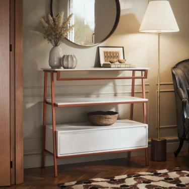 Imagem de Aparador Industrial Hall de Entrada 1 Gaveta Thor Branco com Bronze - Rede Móveis