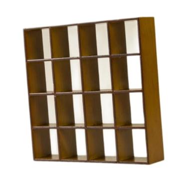 Imagem de KiBcsLic Estante de livros para casa de bonecas em escala 1:12, móveis de madeira com 16 compartimentos, decoração em miniatura para quarto e sala de estar, Marrom