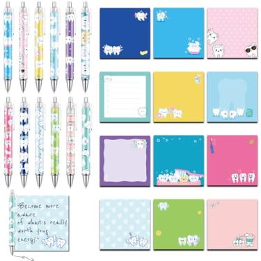 Imagem de Canetas de presente dentário e bloco de notas - 24 peças acessórios para assistentes dentários, canetas temáticas de dentes e notas adesivas, presente de agradecimento para higienista dental Ofiice