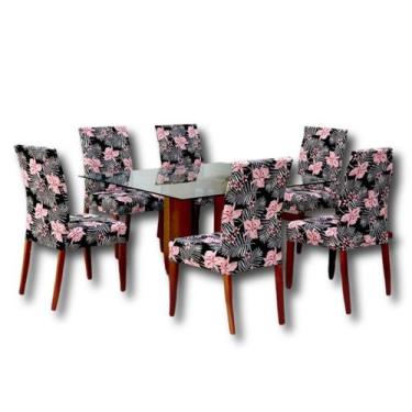 Imagem de Kit 6 Capas Para Cadeiras De Jantar Floral Decorativas - Decoralle
