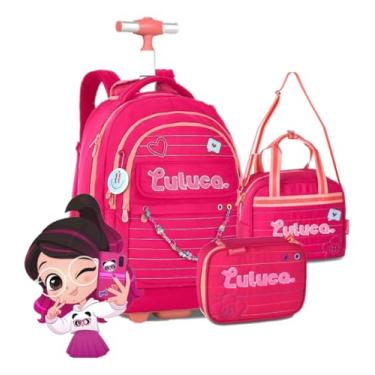 Imagem de Kit Youtuber Luluca Mochila Rodinhas Estojo Box Lancheira Térmica Coleção Volta As Aulas 2025 Chaveiro Exclusivo (ROSA)