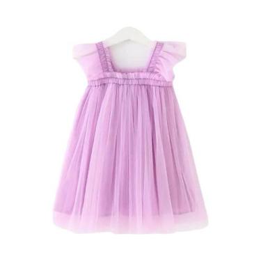 Imagem de Vestido De Verão Para Menina Sem Mangas Com Gola Quadrada Em Malha Pri