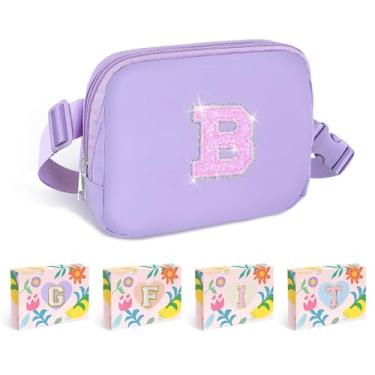 Imagem de COSHAYSOO Pochete de cintura pequena com alça ajustável com patch de letra inicial para mulheres, adolescentes, meninas, corridas, academia, trilhas, mini bolsa transversal para viagem, bolsa moderna,